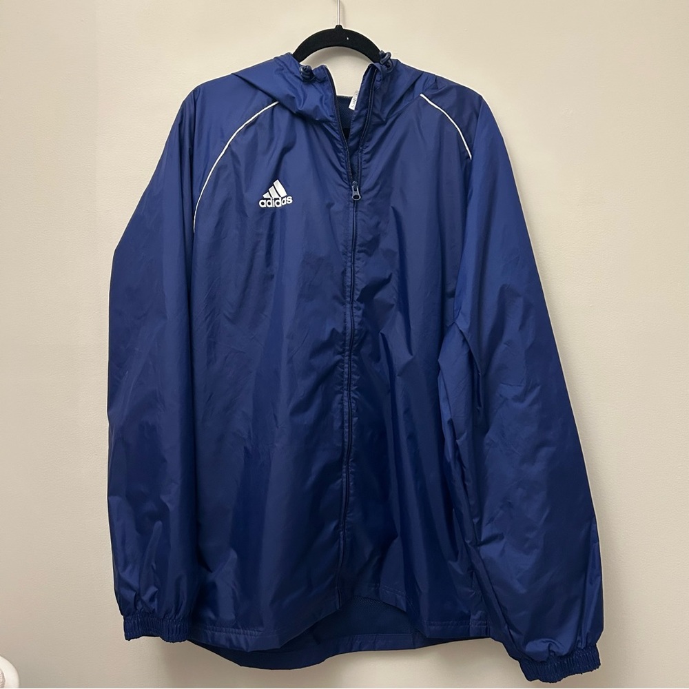 adidas Men's Royal Blue Hooded Windbreaker with White Piping